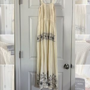 Maxi dress black embroidery beige spaghetti straps beach